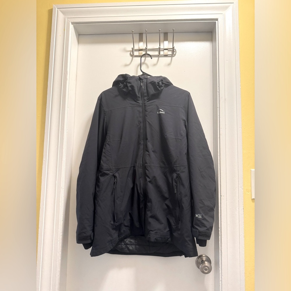LL Bean Waterproof Primaloft Packaway Jacket, black, petite medium
